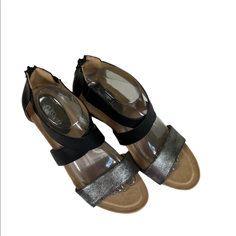 Euro Sofft Size 11 Black Sparkly Wedge Sandals